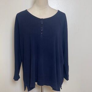 Women’s 2X Navy Henley Top Soft Cotton Long Sleeve Casual Basic